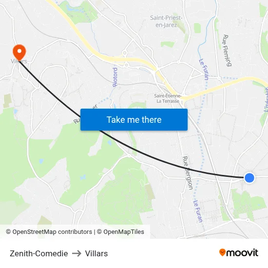 Zenith-Comedie to Villars map
