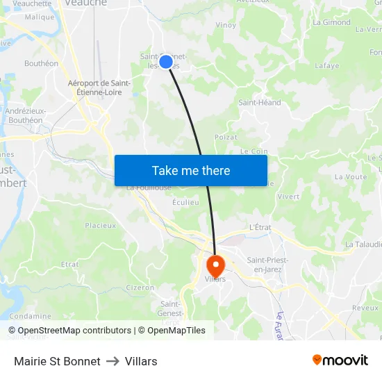 Mairie St Bonnet to Villars map