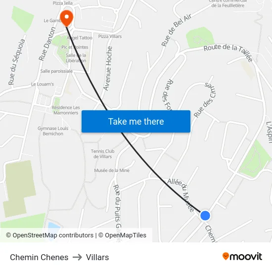 Chemin Chenes to Villars map