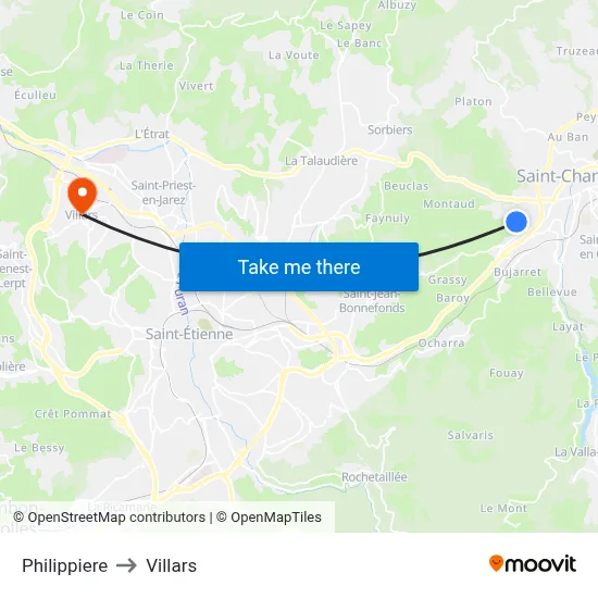 Philippiere to Villars map