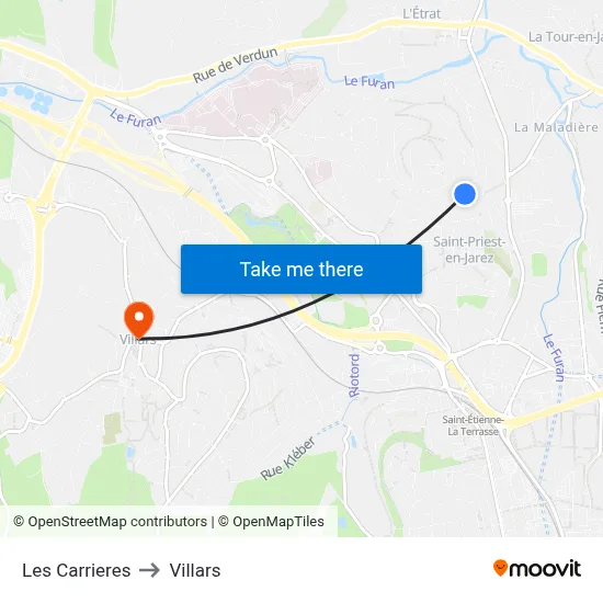 Les Carrieres to Villars map