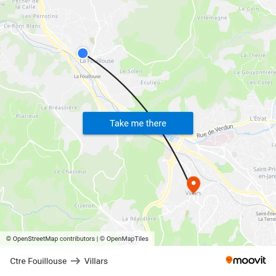 Ctre Fouillouse to Villars map
