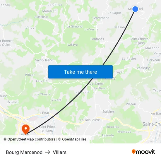 Bourg Marcenod to Villars map