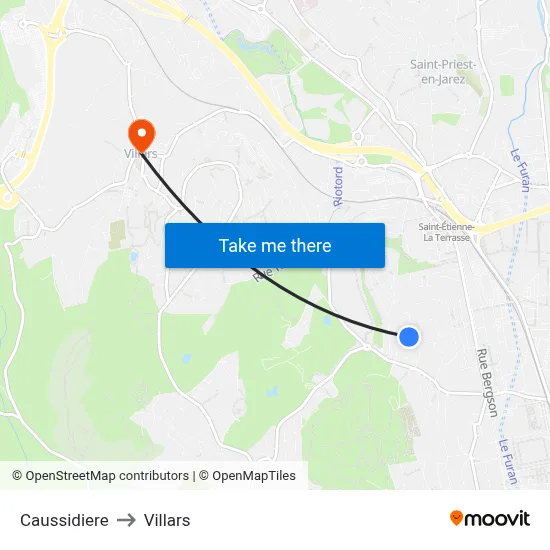 Caussidiere to Villars map