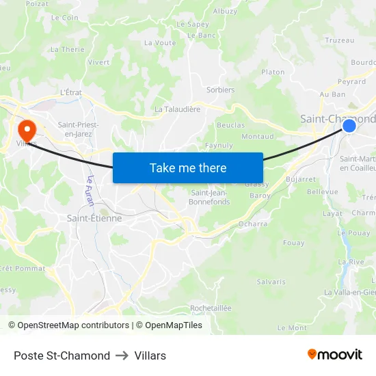 Poste St-Chamond to Villars map