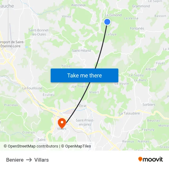 Beniere to Villars map