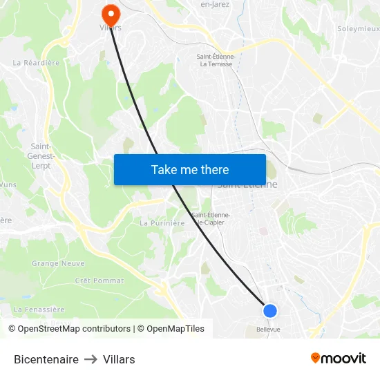 Bicentenaire to Villars map
