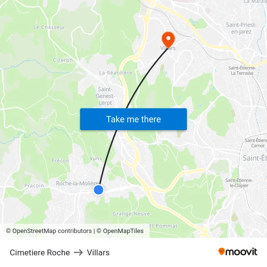 Cimetiere Roche to Villars map