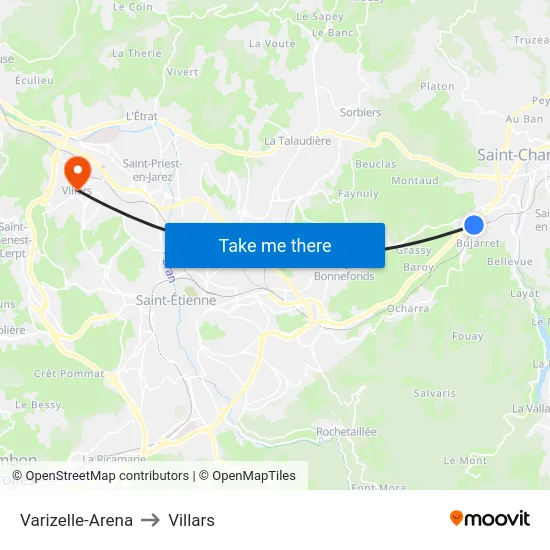 Varizelle-Arena to Villars map