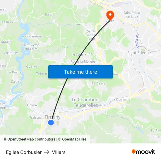 Eglise Corbusier to Villars map