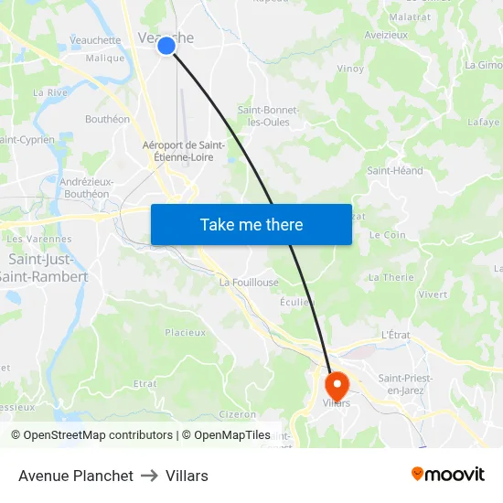 Avenue Planchet to Villars map