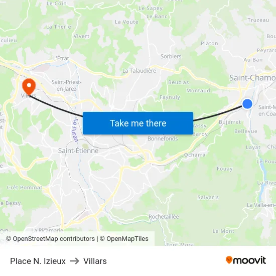 Place N. Izieux to Villars map