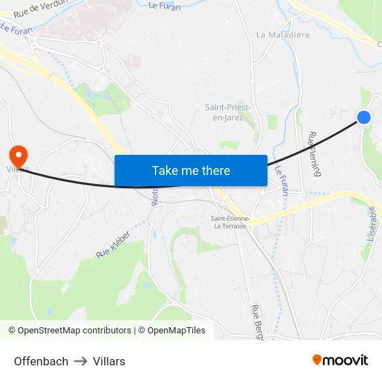 Offenbach to Villars map