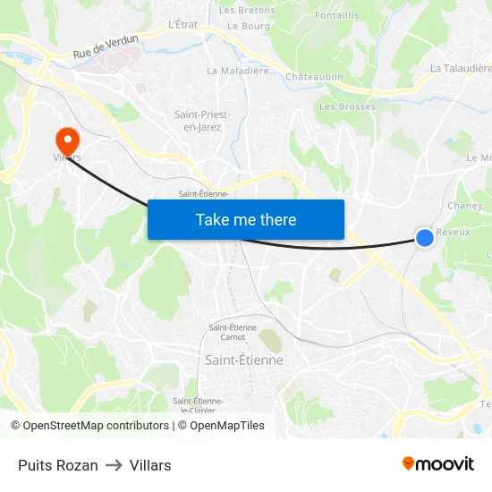 Puits Rozan to Villars map
