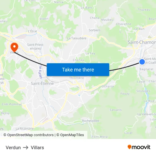 Verdun to Villars map