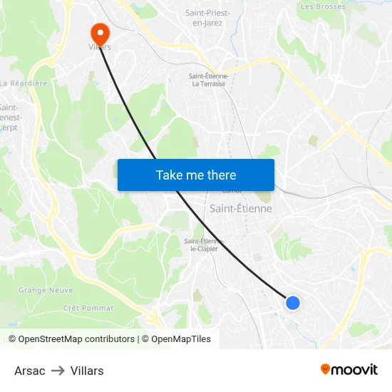 Arsac to Villars map