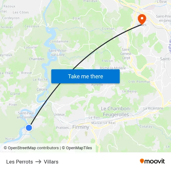Les Perrots to Villars map