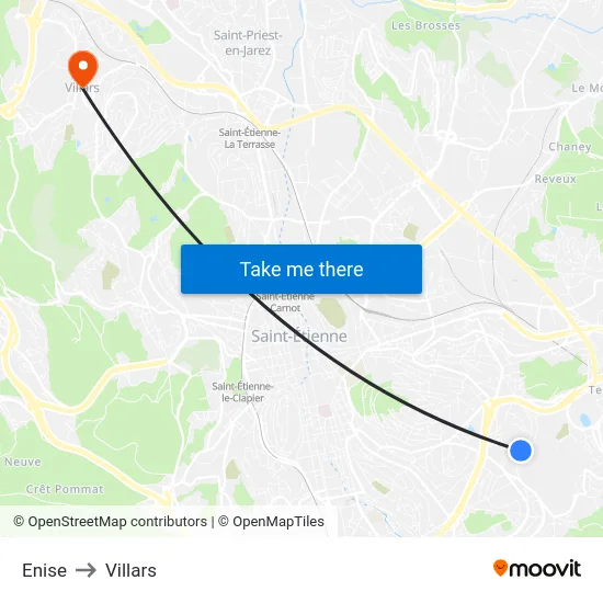 Enise to Villars map