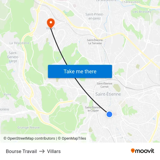 Bourse Travail to Villars map