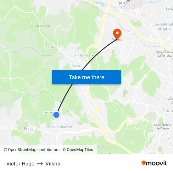 Victor Hugo to Villars map