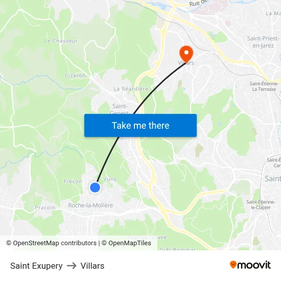 Saint Exupery to Villars map