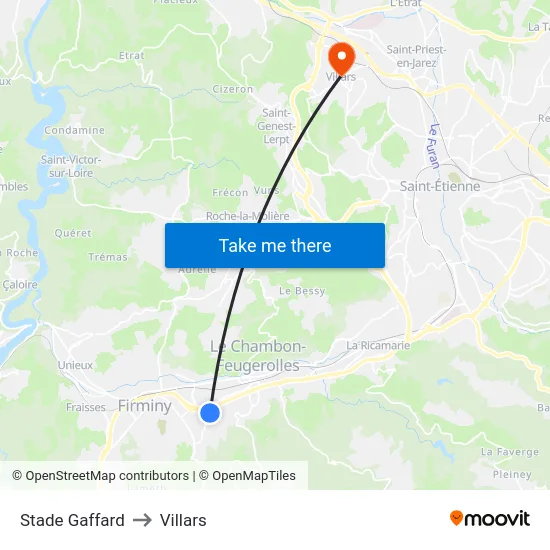 Stade Gaffard to Villars map