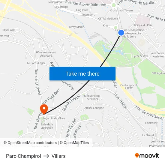 Parc-Champirol to Villars map