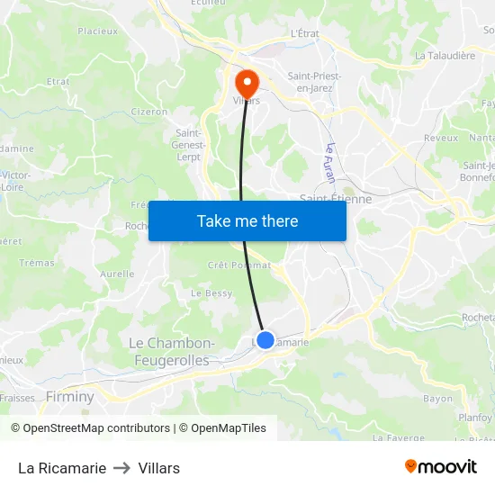 La Ricamarie to Villars map