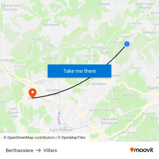 Berthassiere to Villars map