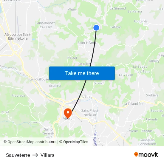 Sauveterre to Villars map