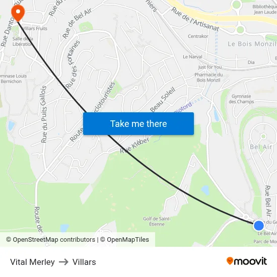 Vital Merley to Villars map