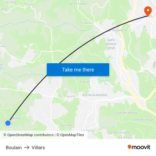 Boulain to Villars map