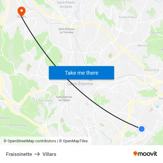 Fraissinette to Villars map