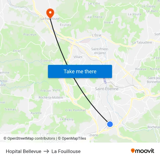Hopital Bellevue to La Fouillouse map
