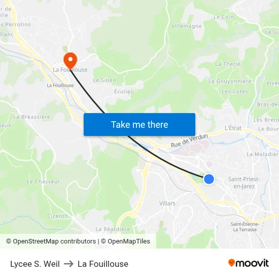 Lycee S. Weil to La Fouillouse map