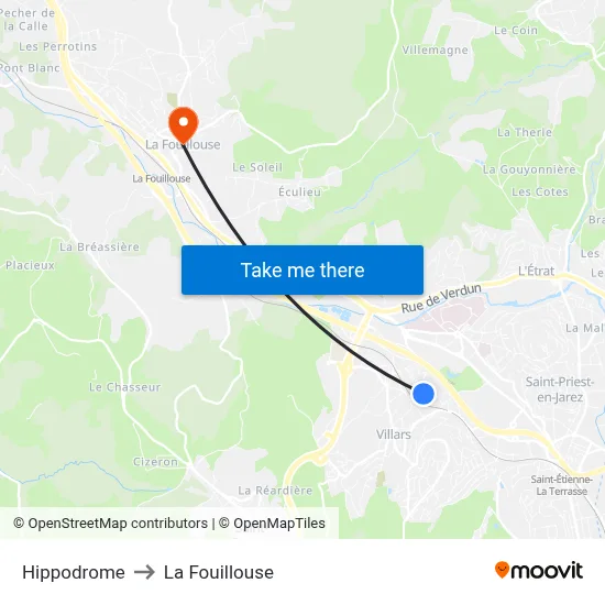 Hippodrome to La Fouillouse map