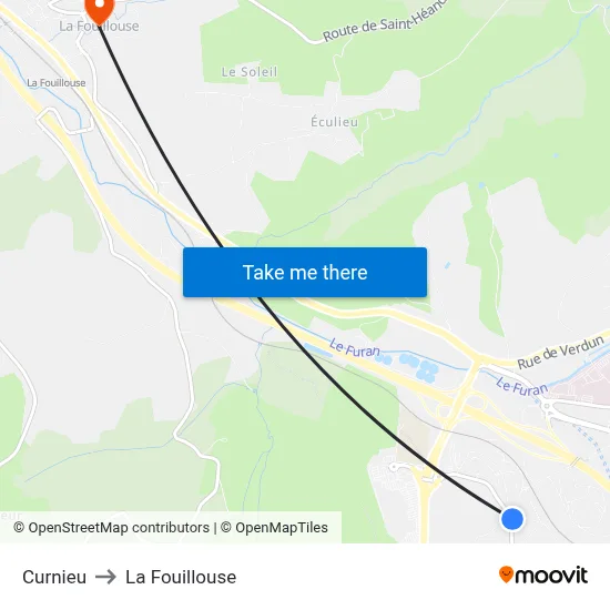 Curnieu to La Fouillouse map