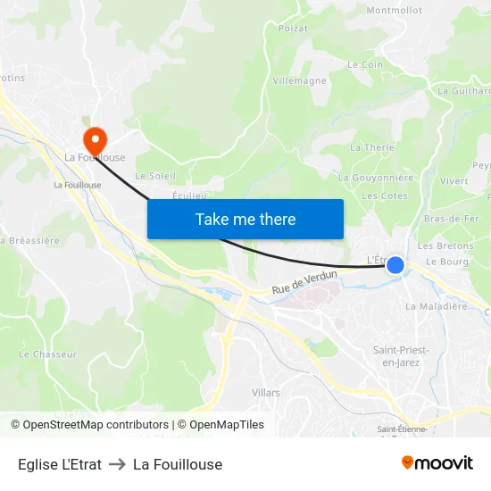 Eglise L'Etrat to La Fouillouse map