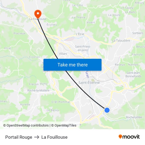 Portail Rouge to La Fouillouse map