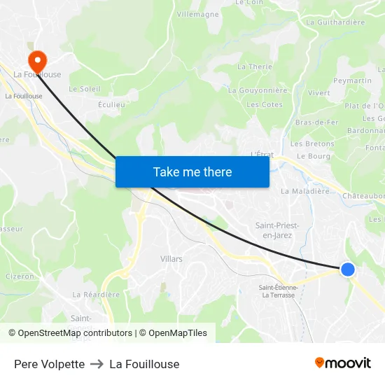 Pere Volpette to La Fouillouse map