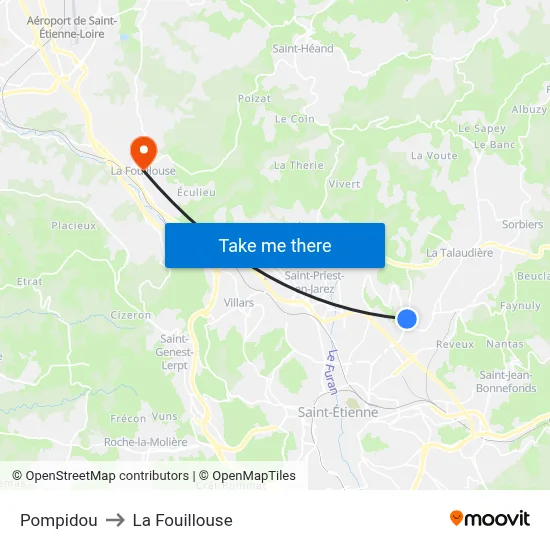 Pompidou to La Fouillouse map