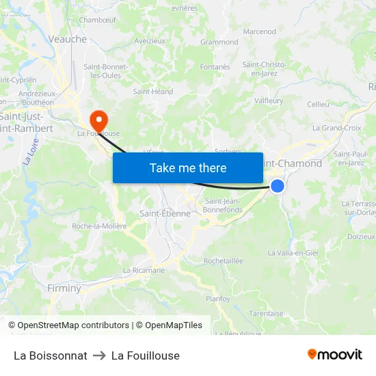 La Boissonnat to La Fouillouse map