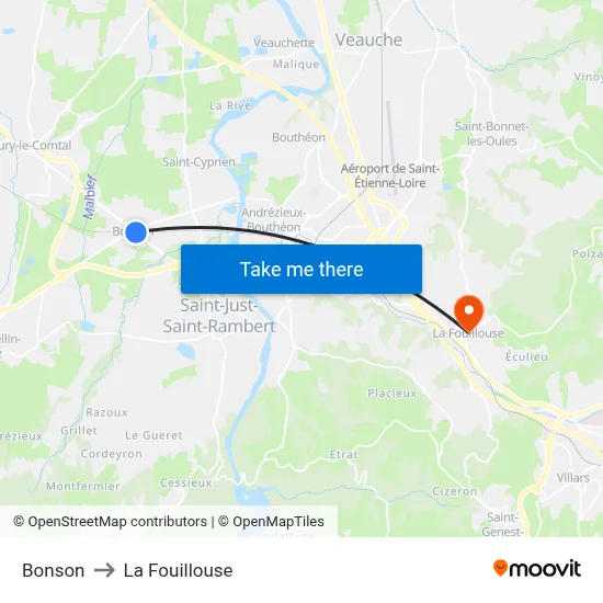 Bonson to La Fouillouse map