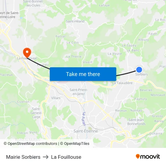 Mairie Sorbiers to La Fouillouse map