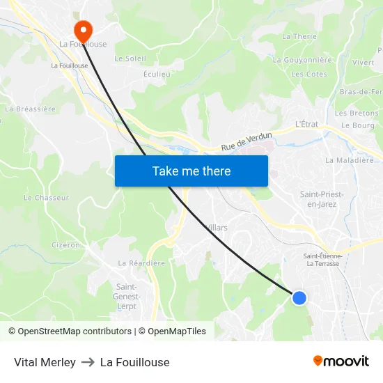 Vital Merley to La Fouillouse map