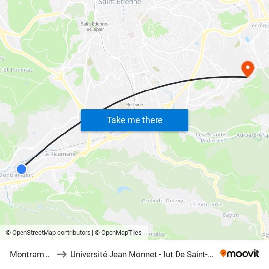 Montrambert to Université Jean Monnet - Iut De Saint-Etienne map