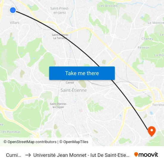 Curnieu to Université Jean Monnet - Iut De Saint-Etienne map