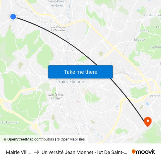 Mairie Villars to Université Jean Monnet - Iut De Saint-Etienne map