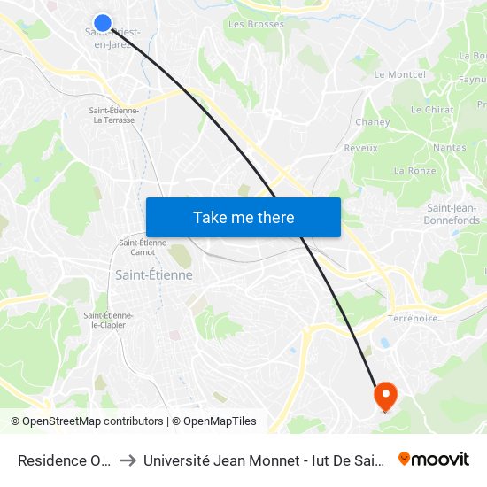 Residence Orpea to Université Jean Monnet - Iut De Saint-Etienne map
