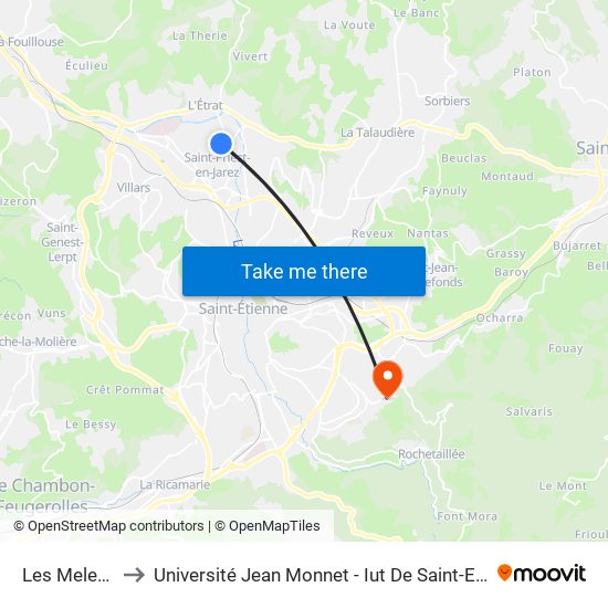 Les Melezes to Université Jean Monnet - Iut De Saint-Etienne map
